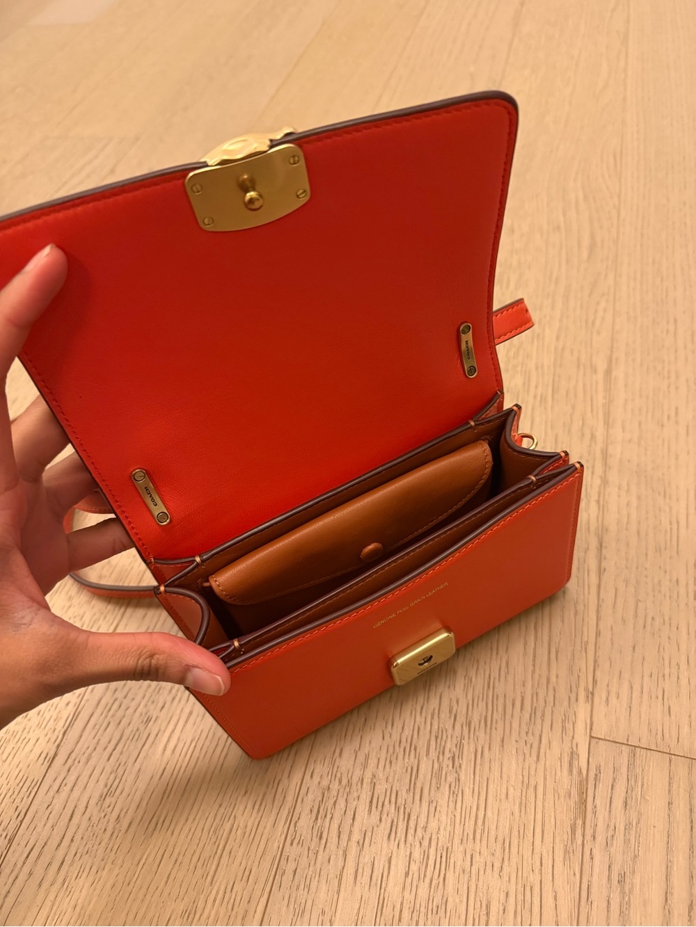 Coach Small Crossbody Bag in Bright Orange with Gold Hardware - Picture 2 of 4
